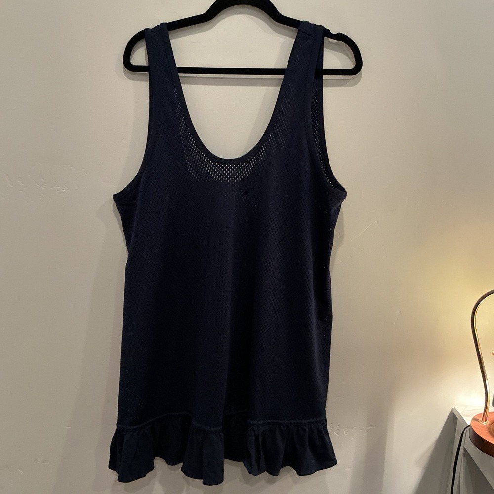 FP Movement Twirl Tunic Tank Navy Blue Mesh Ruffle Hem Relaxed Fit Medium - Picture 2 of 6